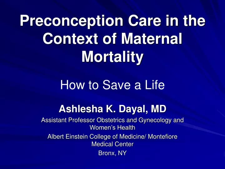 preconception care in the context of maternal mortality