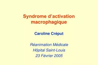 syndrome d activation macrophagique