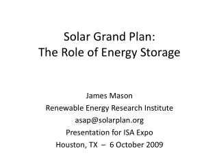 Solar Grand Plan: The Role of Energy Storage