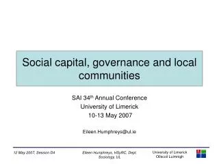 Social capital, governance and local communities