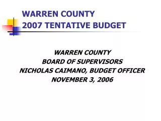 WARREN COUNTY 2007 TENTATIVE BUDGET