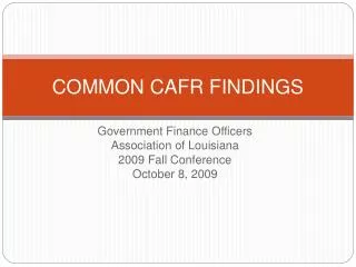 COMMON CAFR FINDINGS