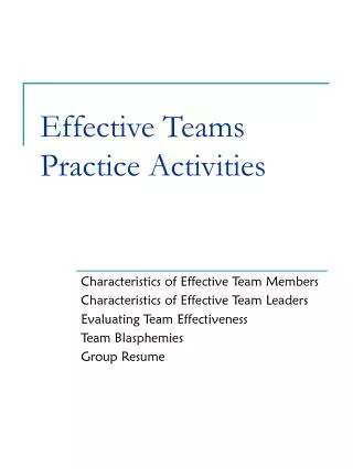 Effective Teams Practice Activities