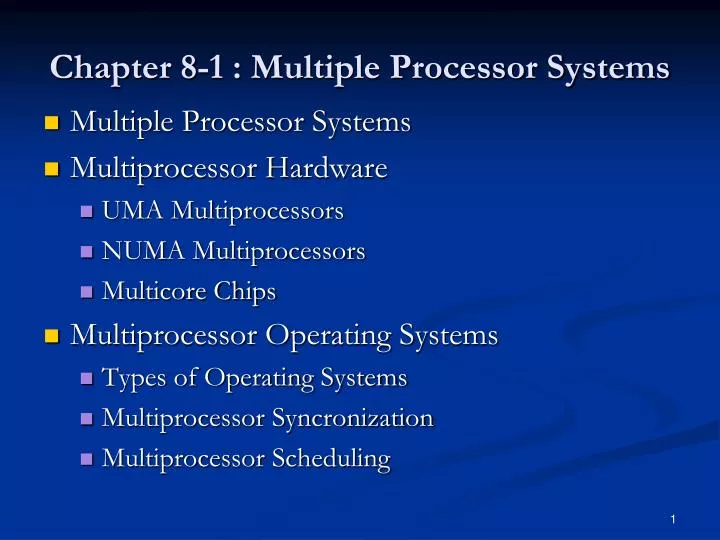 chapter 8 1 multiple processor systems