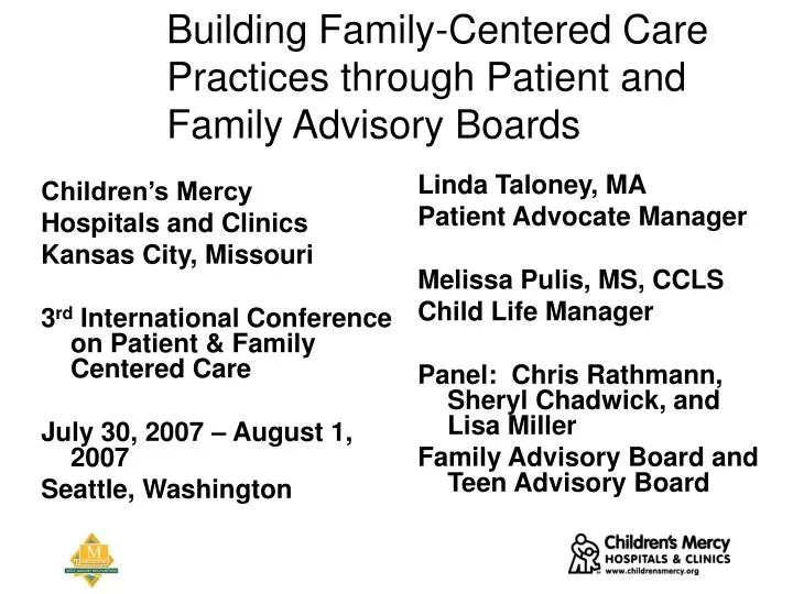 building family centered care practices through patient and family advisory boards
