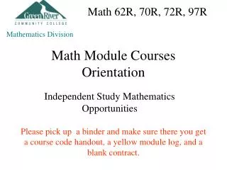 Math Module Courses Orientation