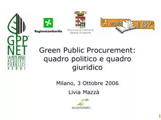 Green Public Procurement: quadro politico e quadro giuridico Milano, 3 Ottobre 2006