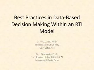 Best Practices in Data-Based Decision Making Within an RTI Model