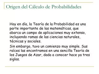 origen del c lculo de probabilidades