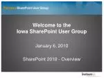 Welcome to the Iowa SharePoint User Group January 6, 2010 SharePoint 2010 - Overview - slide 1
