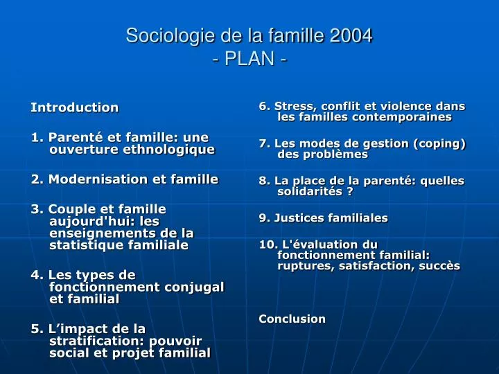 sociologie de la famille 2004 plan