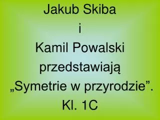 Jakub Skiba i Kamil Powalski przedstawiają „Symetrie w przyrodzie”. Kl. 1C