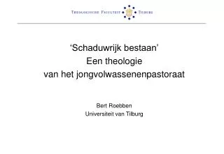 ‘Schaduwrijk bestaan’ Een theologie van het jongvolwassenenpastoraat Bert Roebben Universiteit van Tilburg