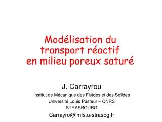 mod lisation du transport r actif en milieu poreux satur