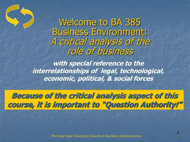 welcome to ba 385 business environment a critical analysis of the role of business