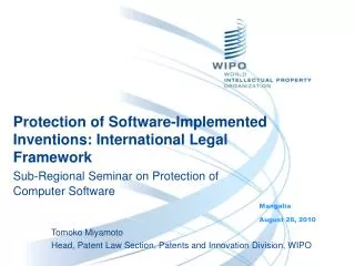 Protection of Software-Implemented Inventions: International Legal Framework Sub-Regional Seminar on Protection of Compu