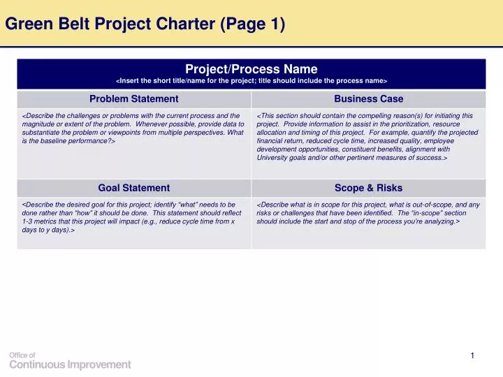 green belt project charter page 1