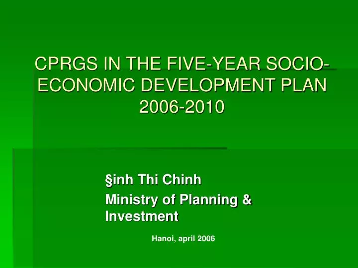 cprgs in the five year socio economic development plan 2006 2010