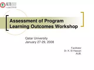 Assessment of Program Learning Outcomes Workshop