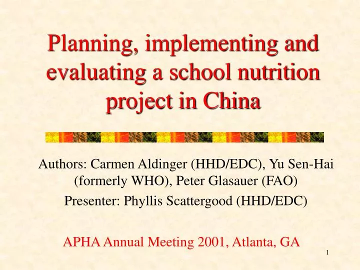 planning implementing and evaluating a school nutrition project in china