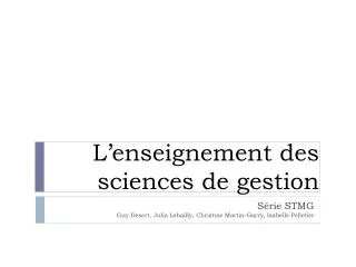 l enseignement des sciences de gestion