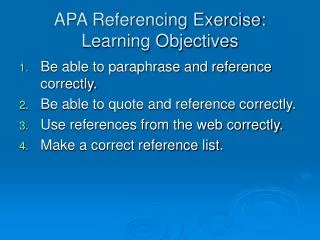 APA Referencing Exercise: Learning Objectives