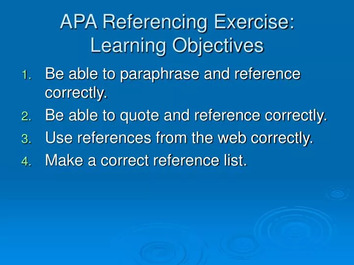 apa referencing exercise learning objectives