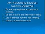 APA Referencing Exercise: Learning Objectives - slide 1