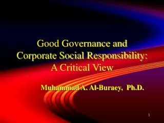 Good Governance and Corporate Social Responsibility: A Critical View