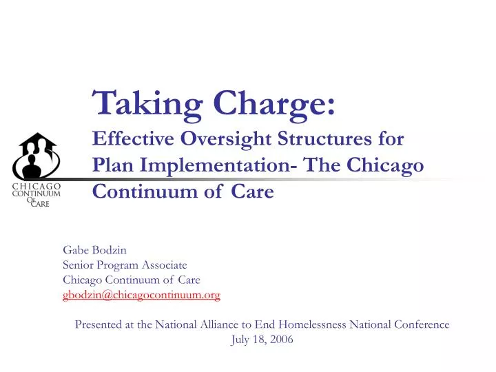 taking charge effective oversight structures for plan implementation the chicago continuum of care