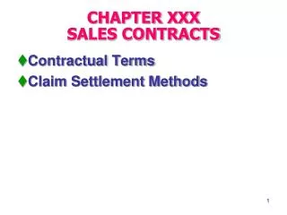 CHAPTER XXX SALES CONTRACTS