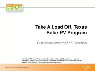 Take A Load Off, Texas Solar PV Program