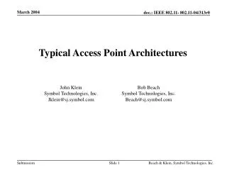 Typical Access Point Architectures