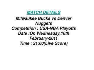 SoS Tv:**Kick off**Milwaukee Bucks vs Denver Nuggets LIVE FR