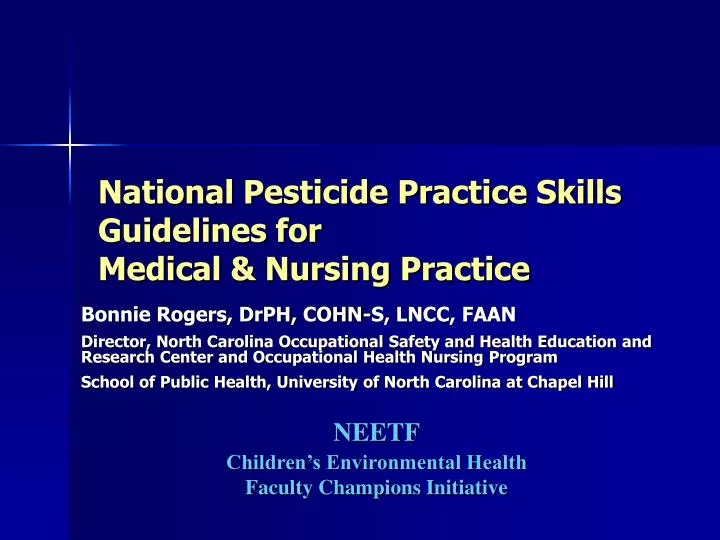 national pesticide practice skills guidelines for medical nursing practice