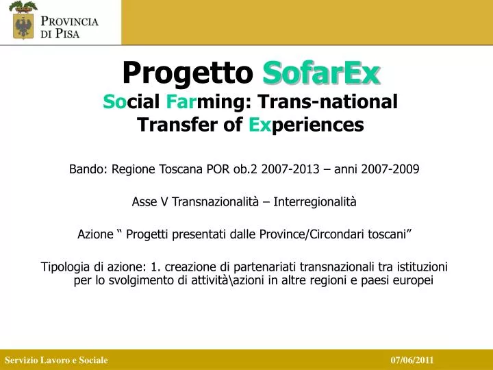 progetto sofarex so cial far ming trans national transfer of ex periences