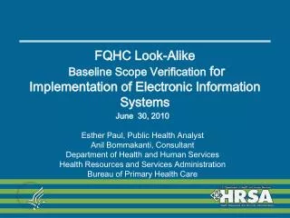 FQHC Look-Alike Baseline Scope Verification for Implementation of Electronic Information Systems