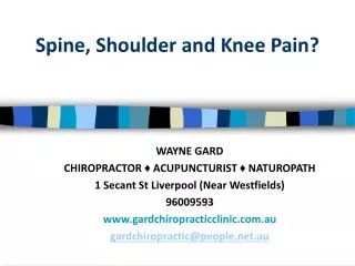 Spine, Shoulder and Knee Pain?