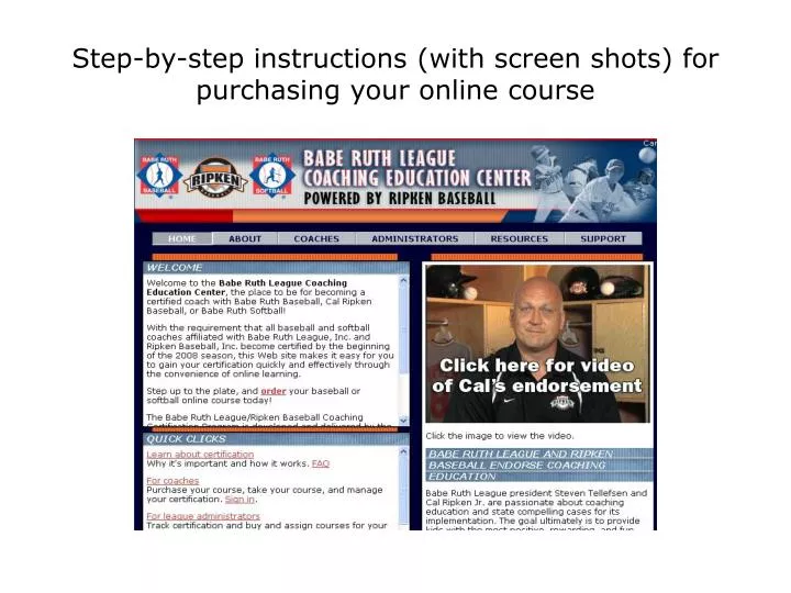 step by step instructions with screen shots for purchasing your online course