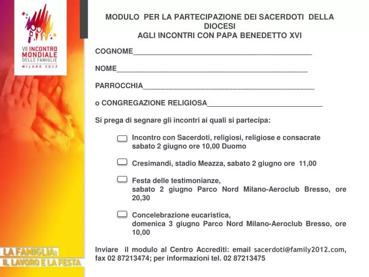 modulo per la partecipazione dei sacerdoti della diocesi agli incontri con papa benedetto xvi