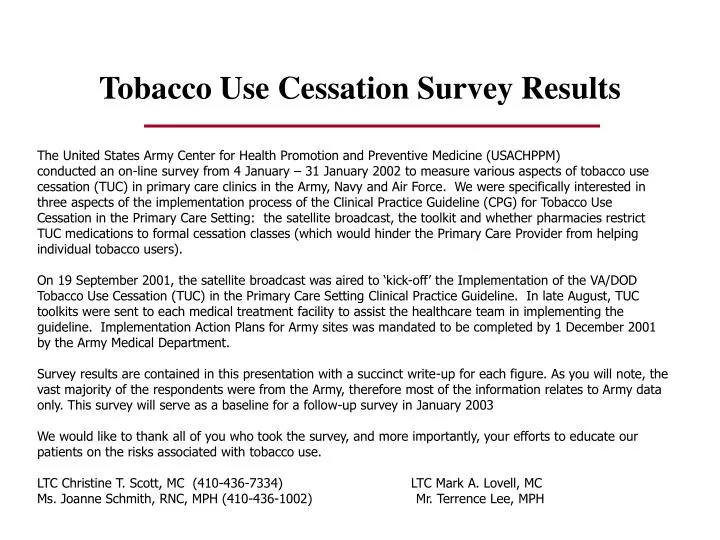 tobacco use cessation survey results