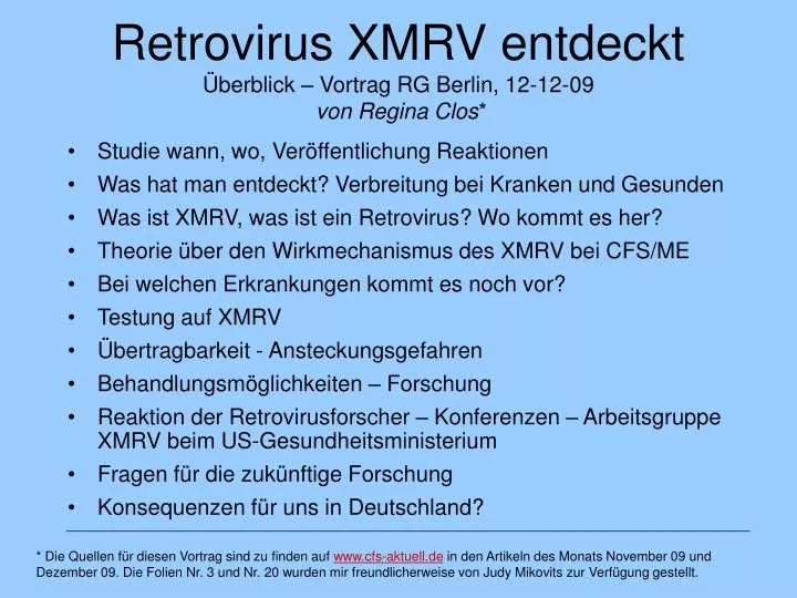 retrovirus xmrv entdeckt berblick vortrag rg berlin 12 12 09 von regina clos
