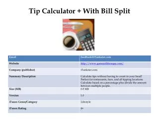 Tip Calculator + With Bill Split