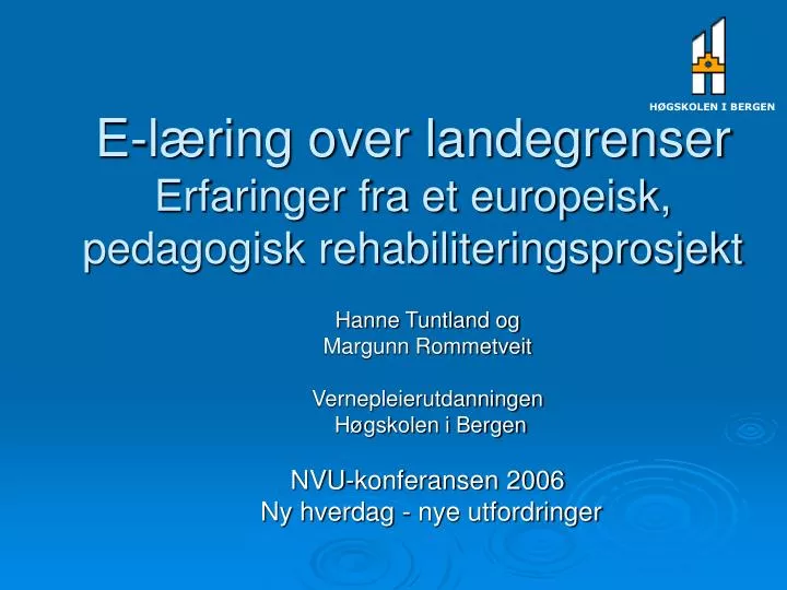 e l ring over landegrenser erfaringer fra et europeisk pedagogisk rehabiliteringsprosjekt