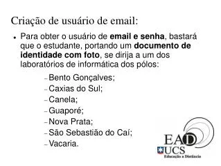 Criação de usuário de email: