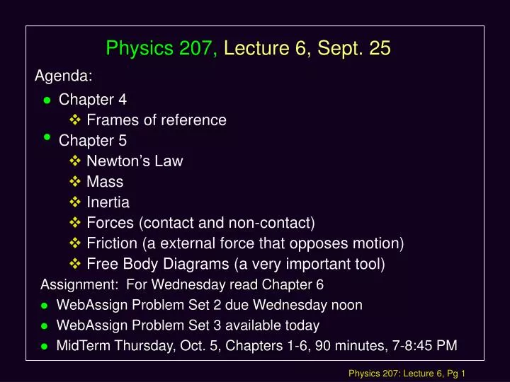 physics 207 lecture 6 sept 25