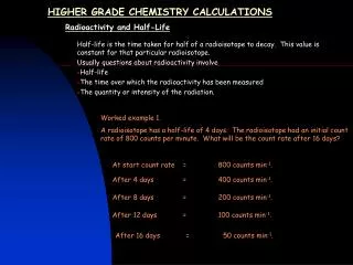 HIGHER GRADE CHEMISTRY CALCULATIONS