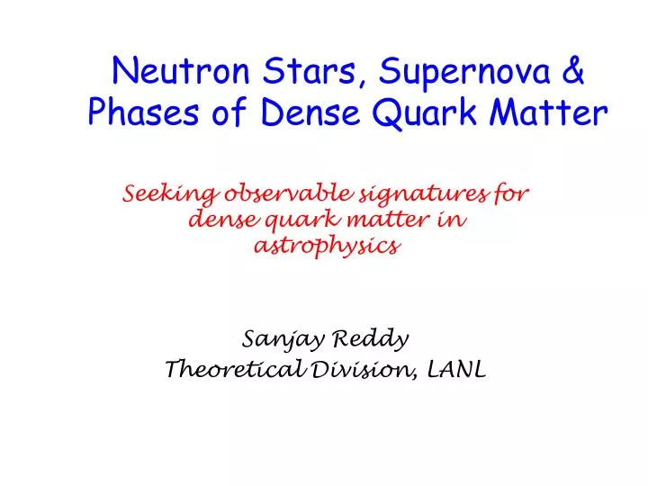 neutron stars supernova phases of dense quark matter