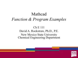 Mathcad Function &amp; Program Examples