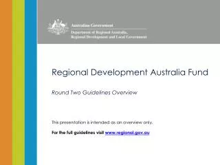 Regional Development Australia Fund Round Two Guidelines Overview
